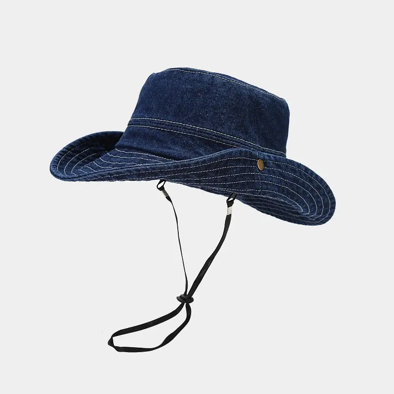 2023 Spring Denim Solid Bucket Hat Fisherman Hat Outdoor Travel Sun Cap For Men And Women 116