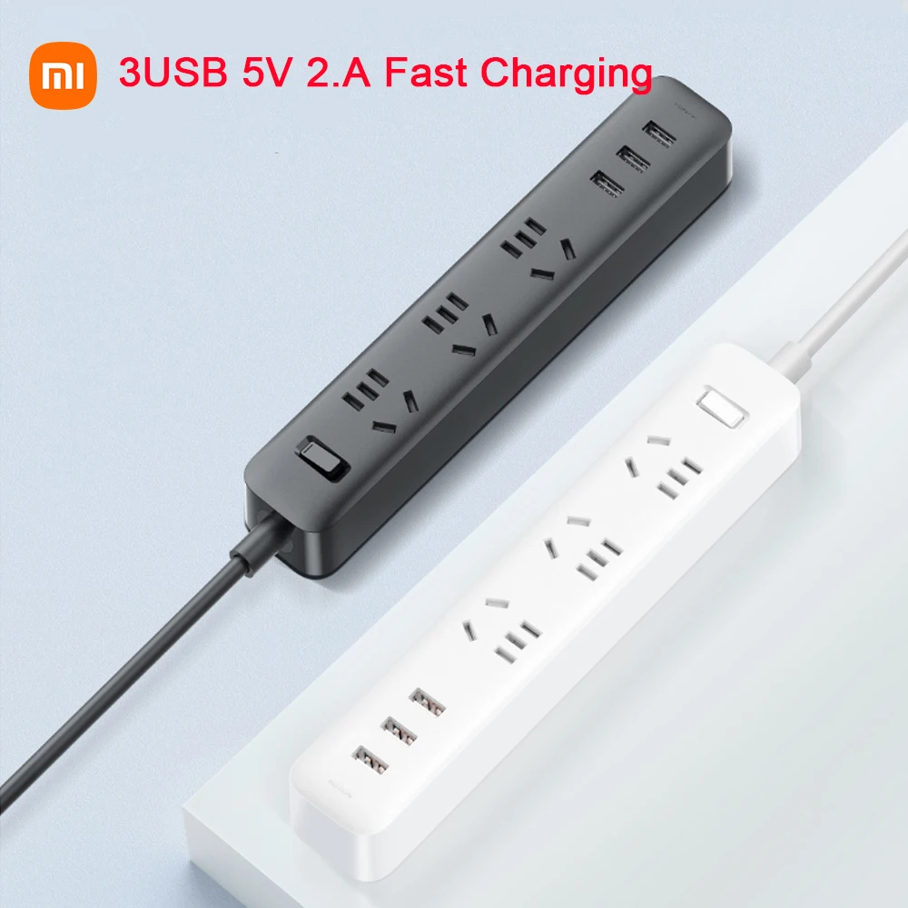 Original Xiaomi Power Strip 3 USB Extension Socket Plug Multifunctional Fast Charging Power Strip 2A 250V 2500W Plug Patch Board