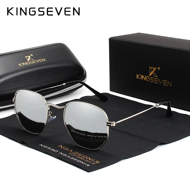 KINGSEVEN Classic Designer Round Sun glasses Female Retro Reflective Sunglasses Men Round Polarized Eyewear Oculos De Sol gafas