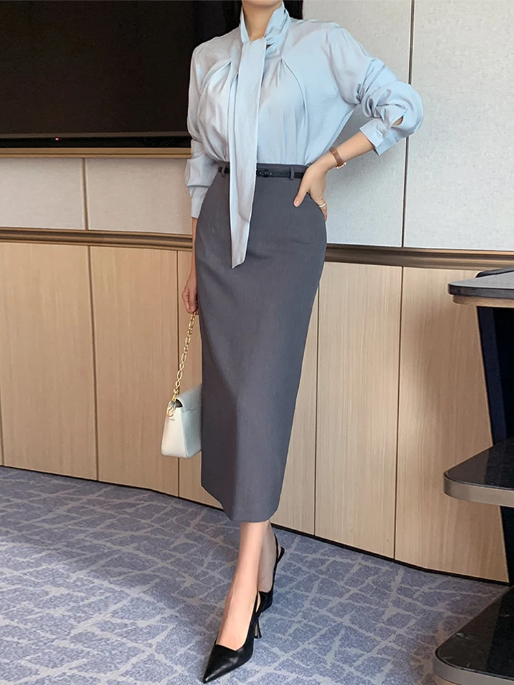 Elegant High Waist Straight Leg  Skirt Women's Spring Summer Fashion Tailored Skirt Slimming Korean Style Long Skirt