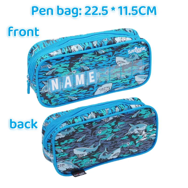 

New Australian Smiggle Schoolbag Blue Cartoon Shark Medium Backpack Cold Water Cup Pen Bag Wallet Lunch Bag Set Student Gift