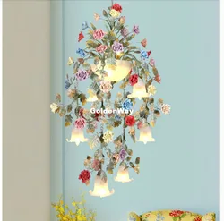 Art Floral Chandelier lamp Lustre Light 7L/10L Colorful Ceramic Rose Pendant Chandelier Light Fixture E14 LED AC Home Decoration