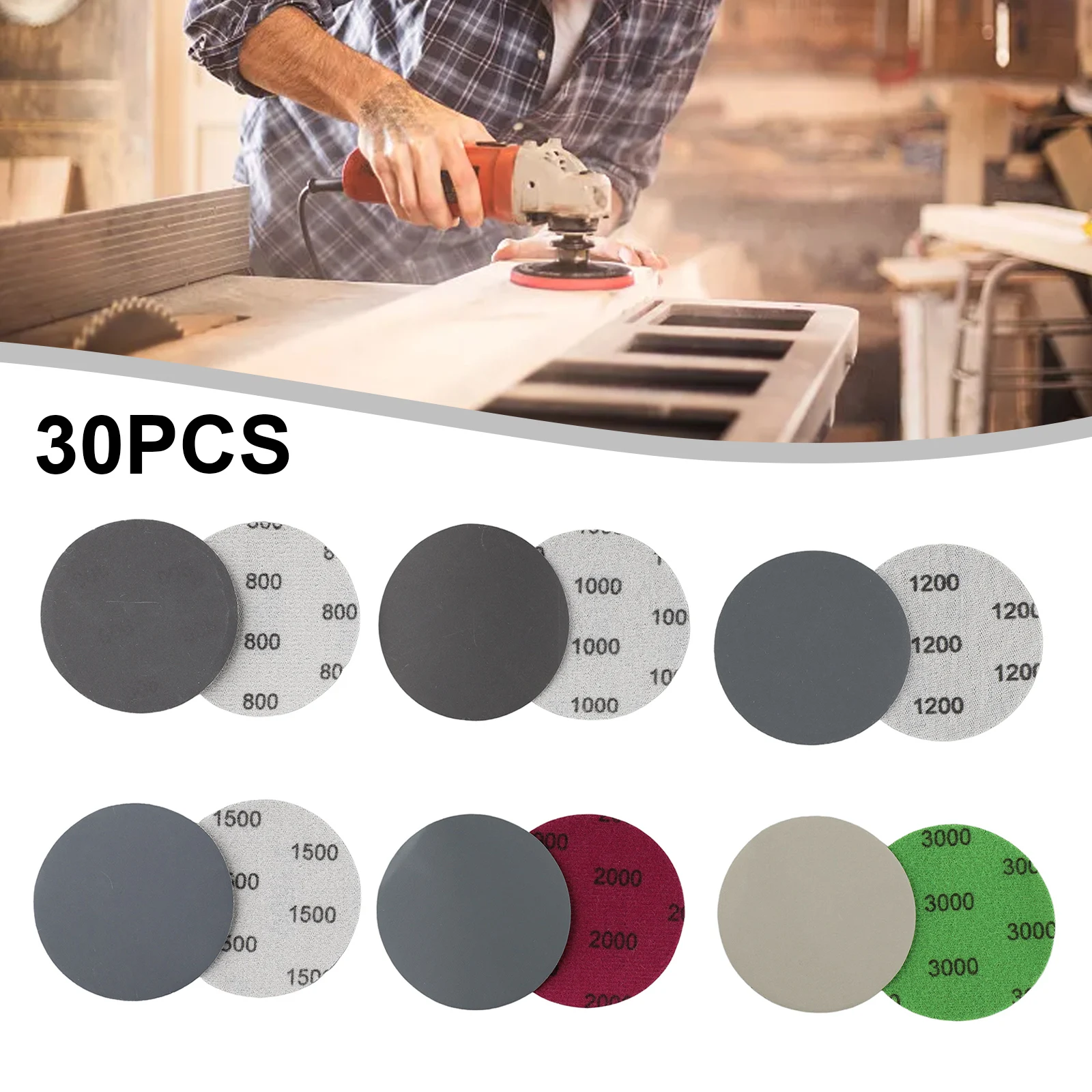 30Pc 3inch 75mm Round Sandpaper Wet Dry Sanding Disc Sand Sheet Hook And Loop Pad 800-7000Grit Metal Polishing Pad Grinding Tool