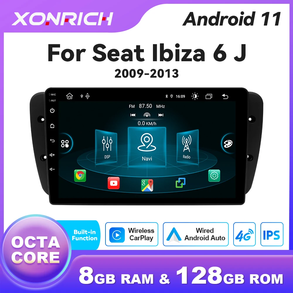 Wireless Carplay Android 11 Car Radio For Seat Ibiza 6j 2009-2013 2010 AI Voice 128GB Multimedia GPS Autoradio DSP IPS 4G Wifi