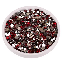 2mm-6mm,5 dimensioni, colore rosso scuro rotondo Non Hotfix Glitter Bling argento Flatback strass colla su perline Nailart gemme per unghie fai da te