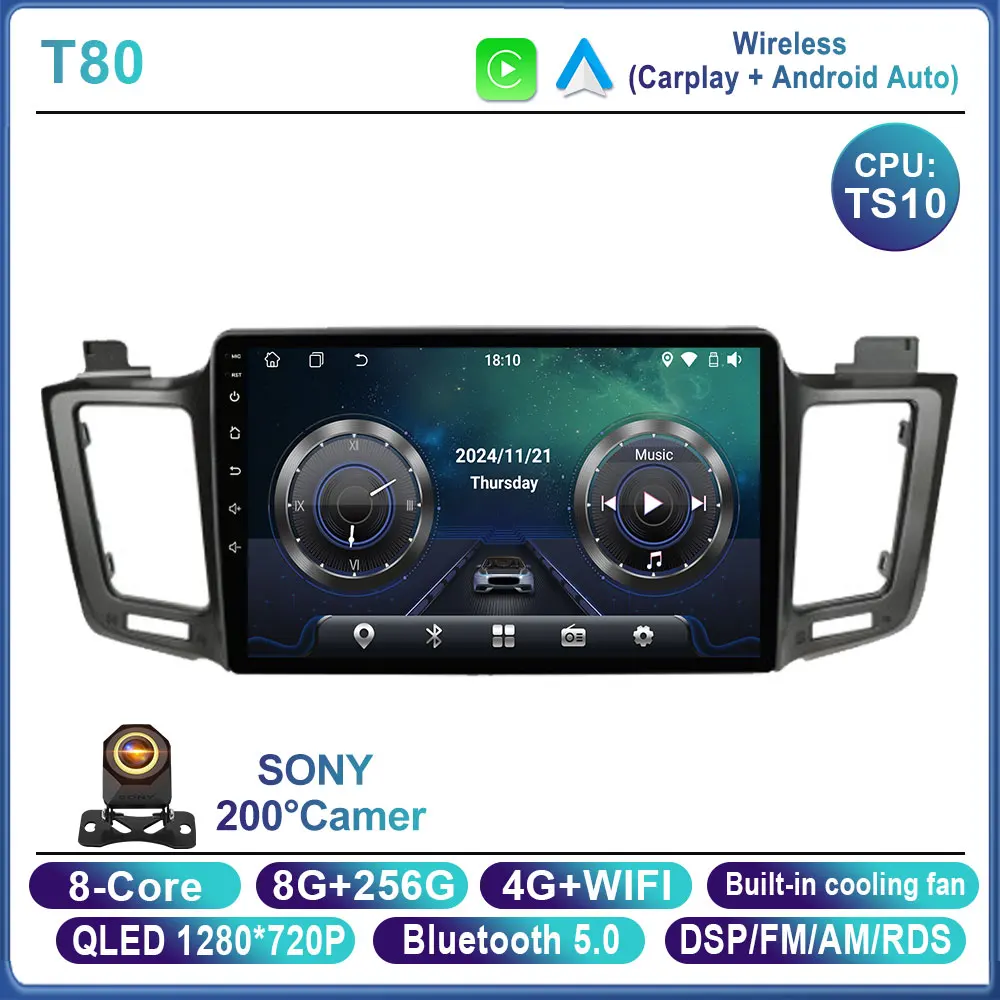 Android 14 autoradio voor Toyota RAV4 2014 2015 2016 2017 2018 LHD, touchscreen, Auto Carplay, DSP, GPS, QLED scherm, WIFI, geen 2Din DVD