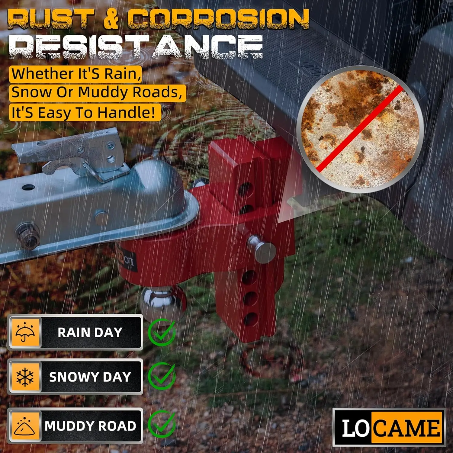 Adjustable Trailer Hitch, 2.5-Inch Receiver, 6-Inch Drop/Rise, 18,500 LBS GTW, Aluminum, Stainless Steel Locks, Red