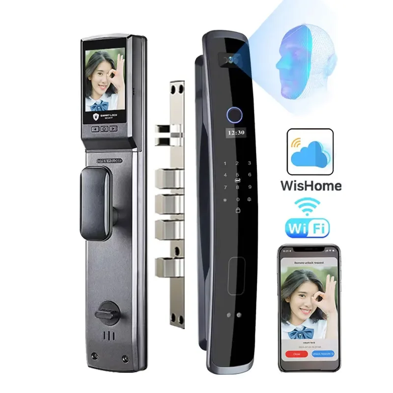 

007 APP Wifi Face Recognition Door Lock Fingerprint Waterproof Smart Door Lock with Camera Aluminum Alloy Security Wooden Door L