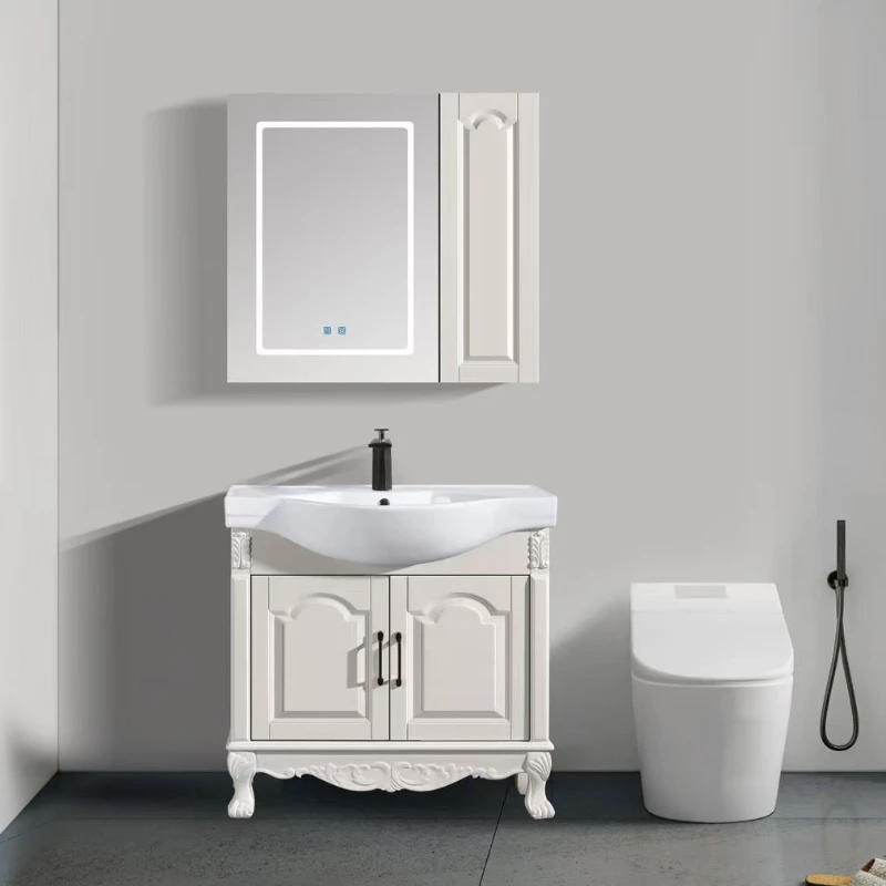 

Household bathroom cabinet combination ceramic integrated big belly basin washing table narrow side