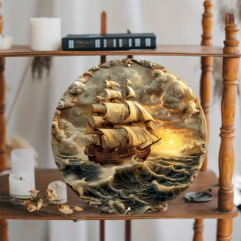 Ocean Spirit Round Aluminum Wall Sign, Durable and UV Protected, Perfect for Indoor and Outdoor Decor, Wall Art, Home Decoration