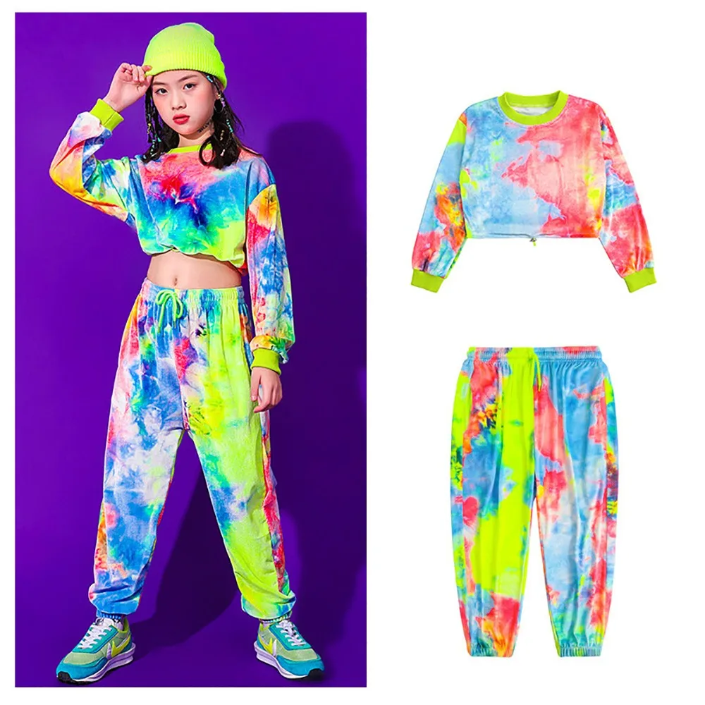 Kids Hip Hop Clothing Multicolor Sweatshirt Causal Pants For Girls Kids Jazz Costumes Ballroom Dancing Clothes Stage Outfits