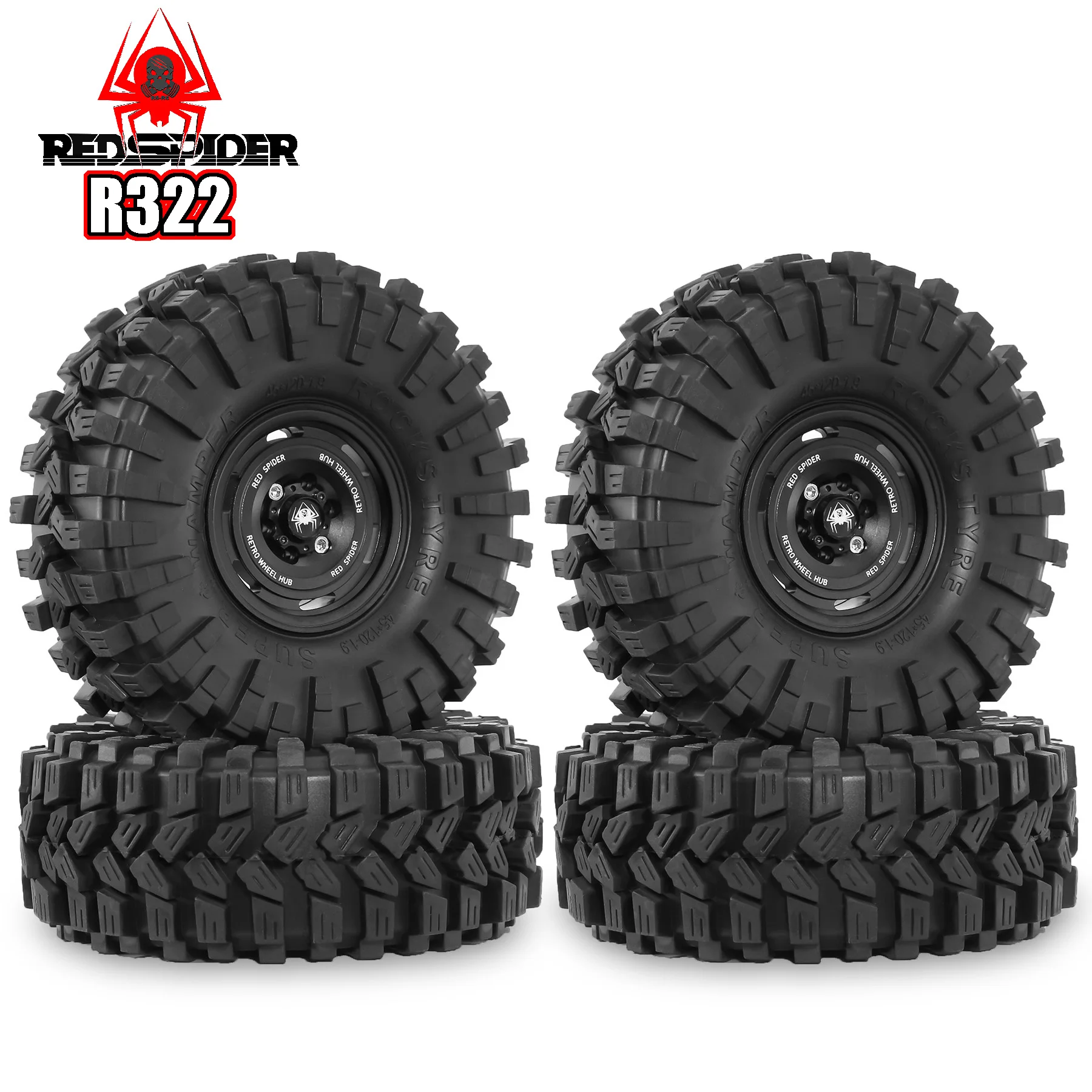 

RED SOIDER 4Pcs 1.9 Crawler Rubber Tires & Beadlock Wheel Rims Hub for 1/10 RC Crawler TRX4 Axial SCX10&SCX10 II RBx10