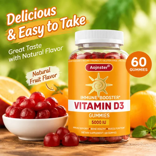 Vitamin D3 Gummies 60 Pieces Per Bottle, Portable Container, Easy To Chew, Immune Friendly Daily Nutrient Supplement