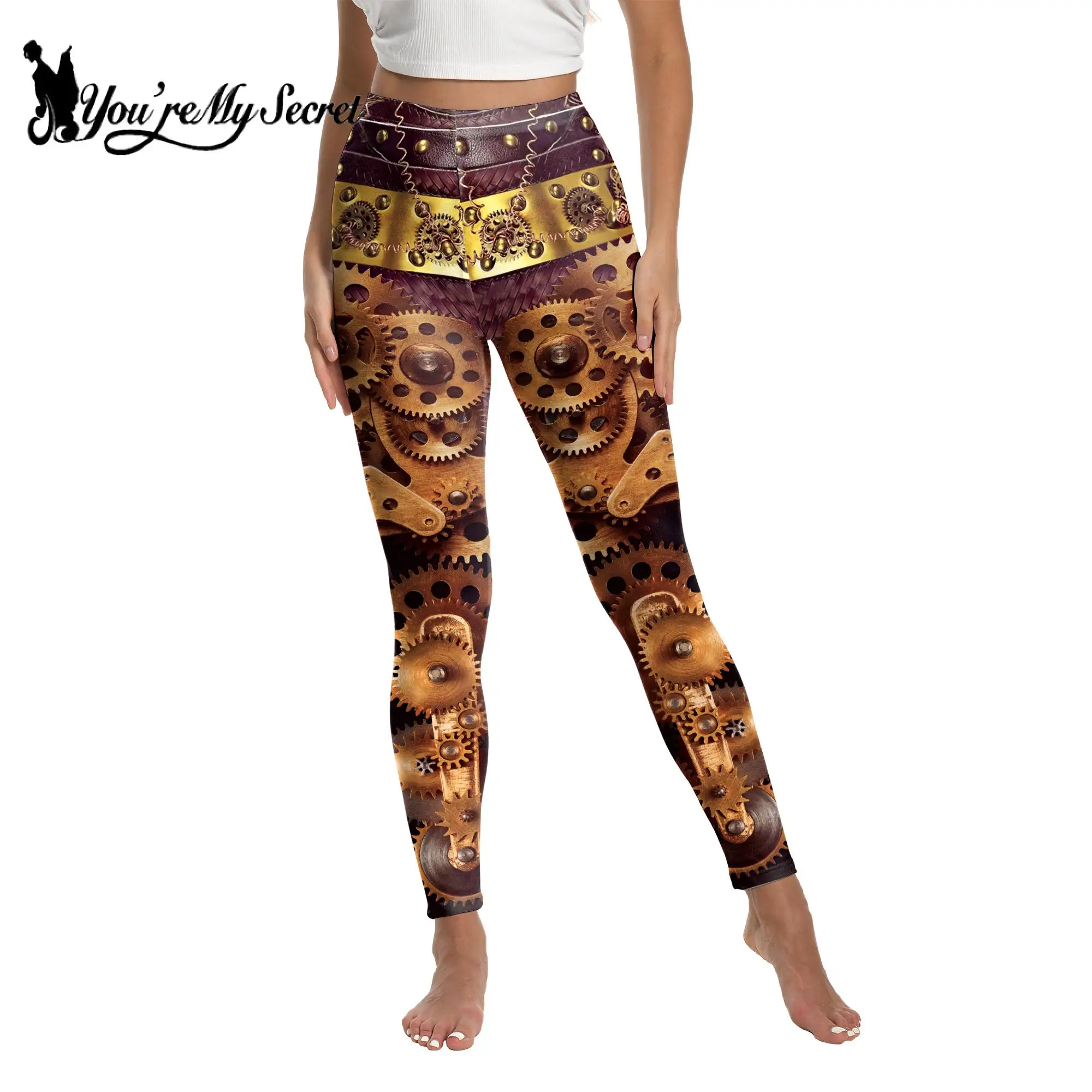 

[You're My Secret] Leggings for Women Steampunk Vintage Mechanical Gear 3D Printed Sexy Elastic Fitness Leggins Female Pants