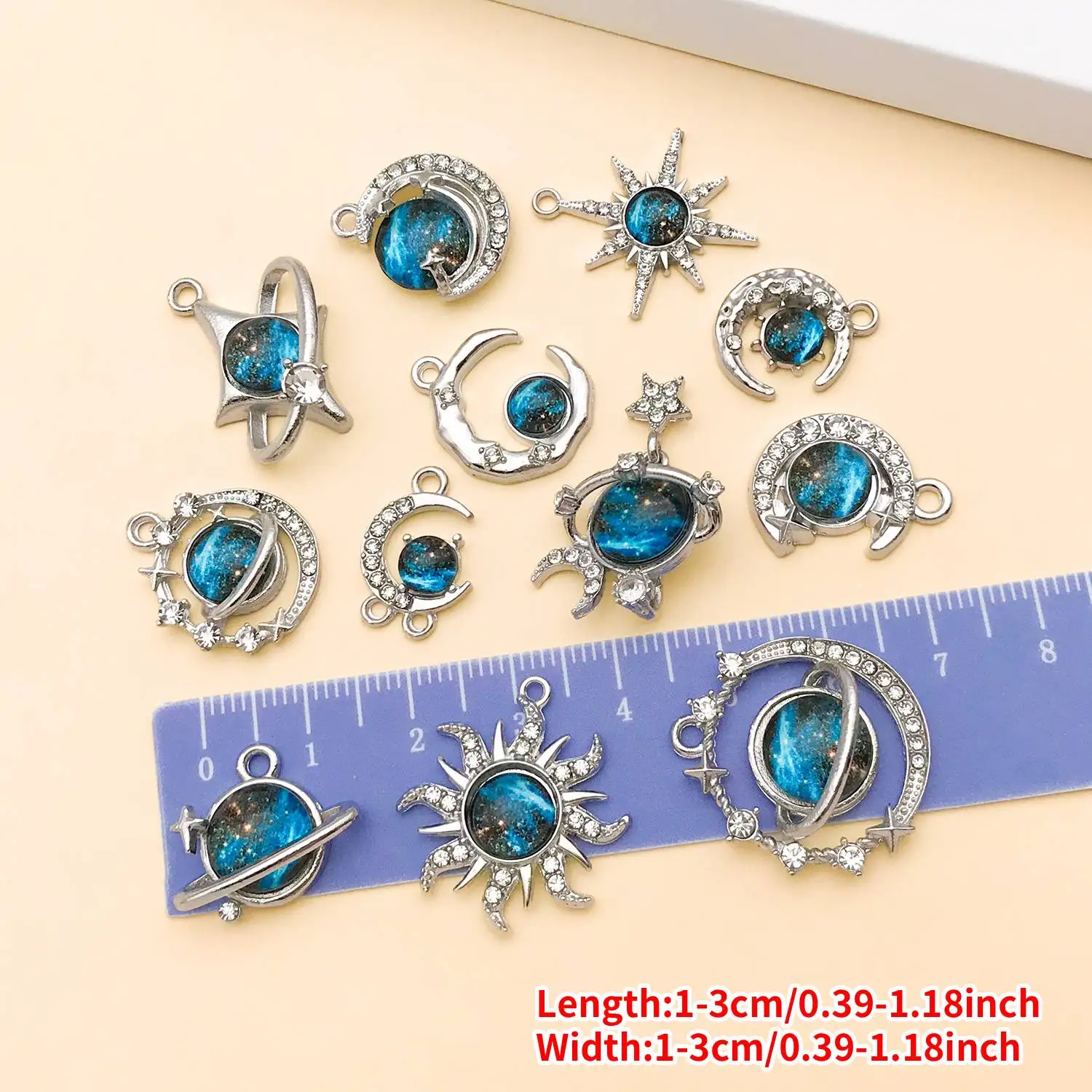2/12 Stück Kristall-Planeten-Stern-Mond-Anhänger für Halsketten, Armbänder, Ohrringe, handgemachtes DIY-Schmuckzubehör – Detail 15