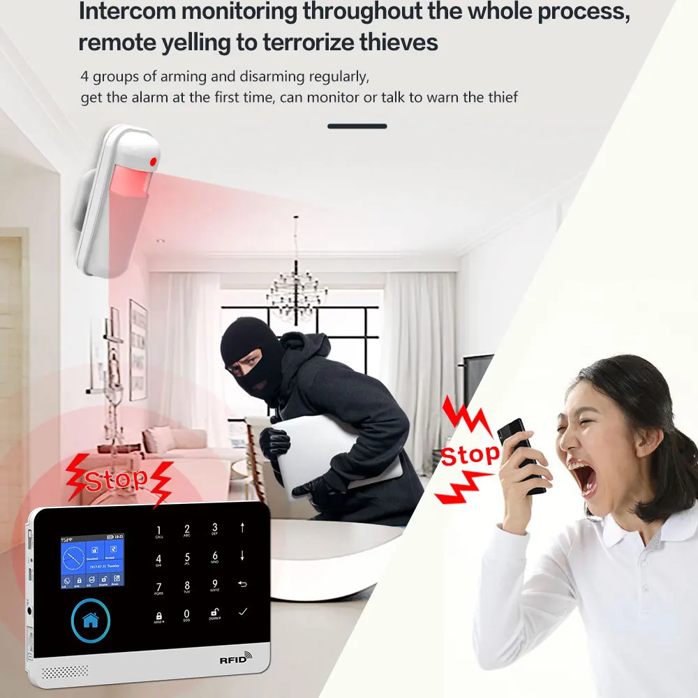 Gautone-sistema de alarma de seguridad para el hogar, Panel de alarma de incendios inalámbrico GSM, Control por aplicación Smart Life, funciona con Tuya, Wifi, GP-103