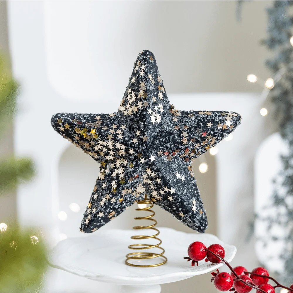 Sparkling Look Foam Tree Topper Five Point Star Glitter Powder Christmas Star Tree Decor Star Decoration Scene Layout