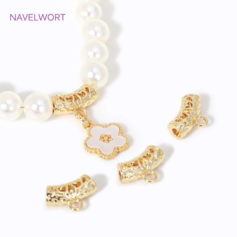 18K Gold Plated Brass Curved Tube Bead With Ring Metal Tube Beads Connector For Jewelry Making Supplies DIY Necklace Accessories