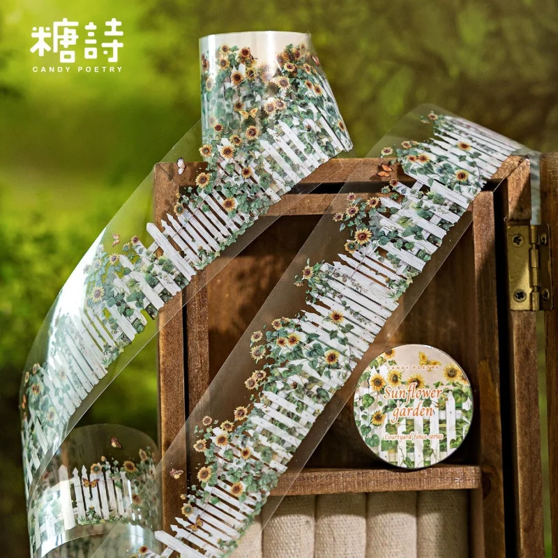4x200cm Watercolor Courtyard Fence Landscape Tape Stickers, Beautiful Fence Patterns for Hand Account Decoration and DIY Crafts