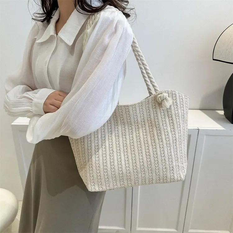 SS2025 Woven Tote Shoulder Bag Women, Natural Raffia Texture Handmade Purse, Lightweight Commute&Shopping Daily Essentials