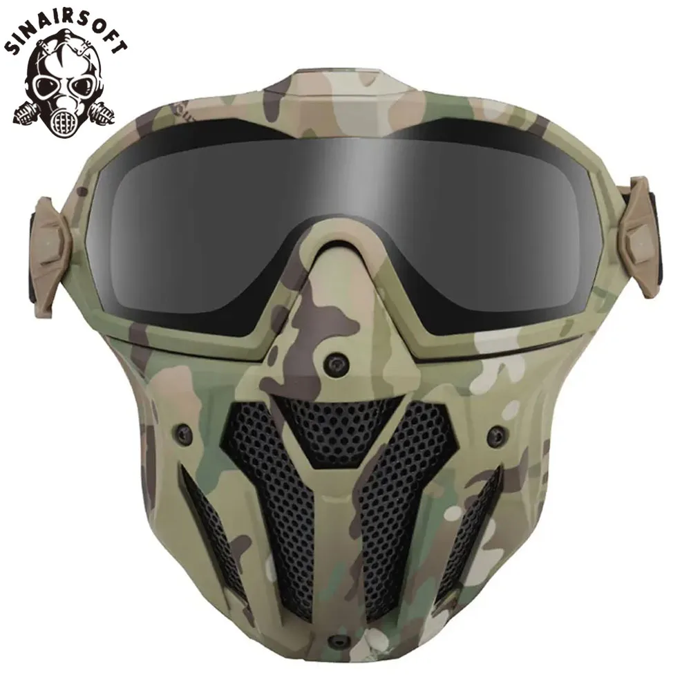 Tactical Full Face Mask with Micro Fan Anti-Fog Hunting Shooting Combat Paintball Sports Mask Goggles Set 2 Lens