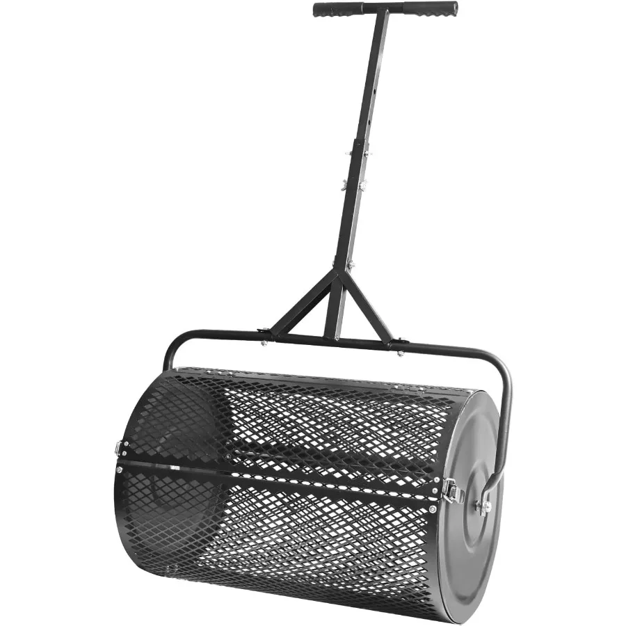 

24-дюймовый разбрасыватель для компостов и разбрасыватель торфного мха, 24-дюймовый роликовый разбрасыватель для газона с Т-образной ручкой с регулируемой высотой, сталь