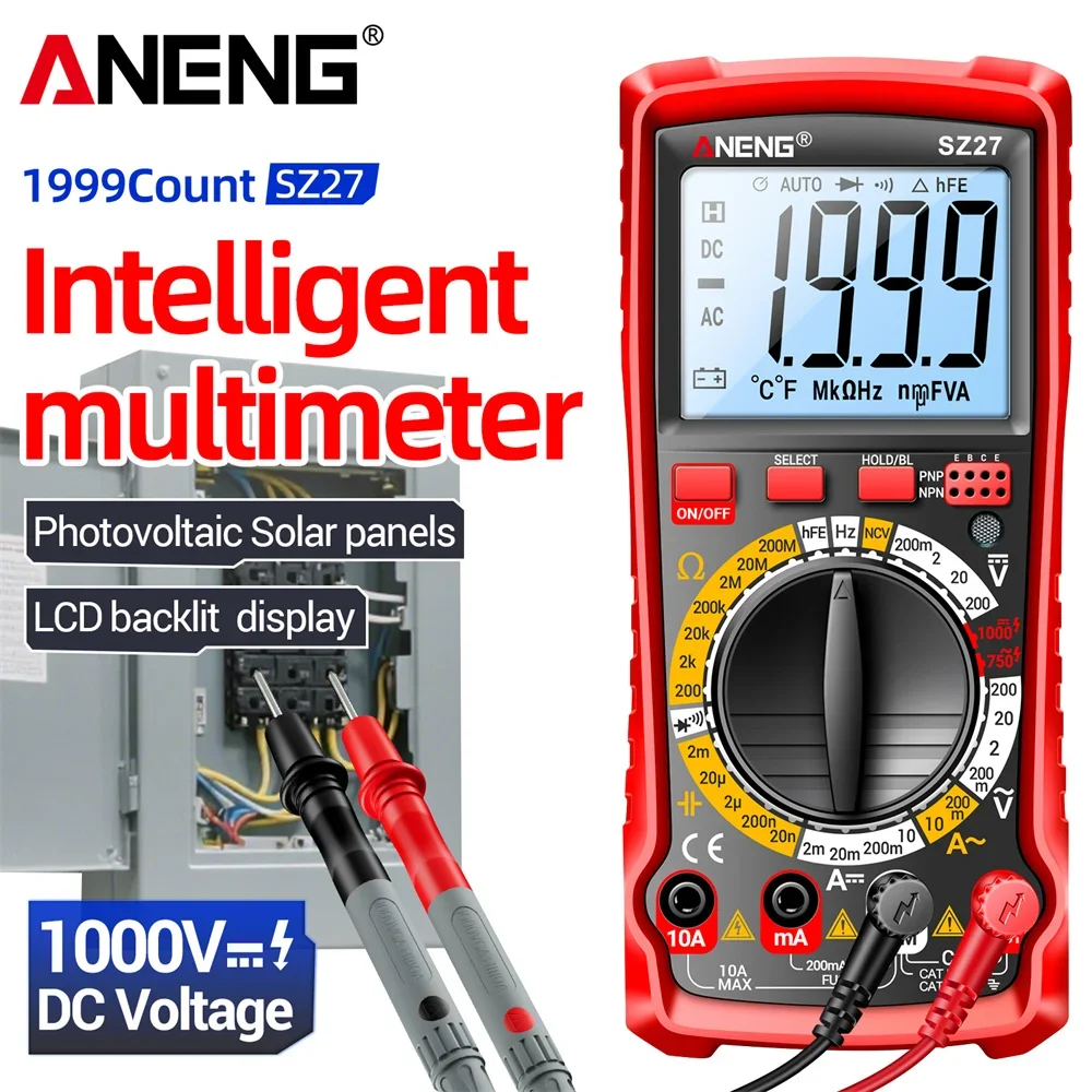 ANENG SZ27 Digital Multimeter 1999 Counts AC DC Voltage Current Tester Non‑Contact NCV Resistance Capacitance hFE Transistor