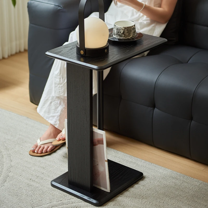 Black Solid Wood End Table Modern Multi-Space Accent Furniture with Storage Shelf Compact Design