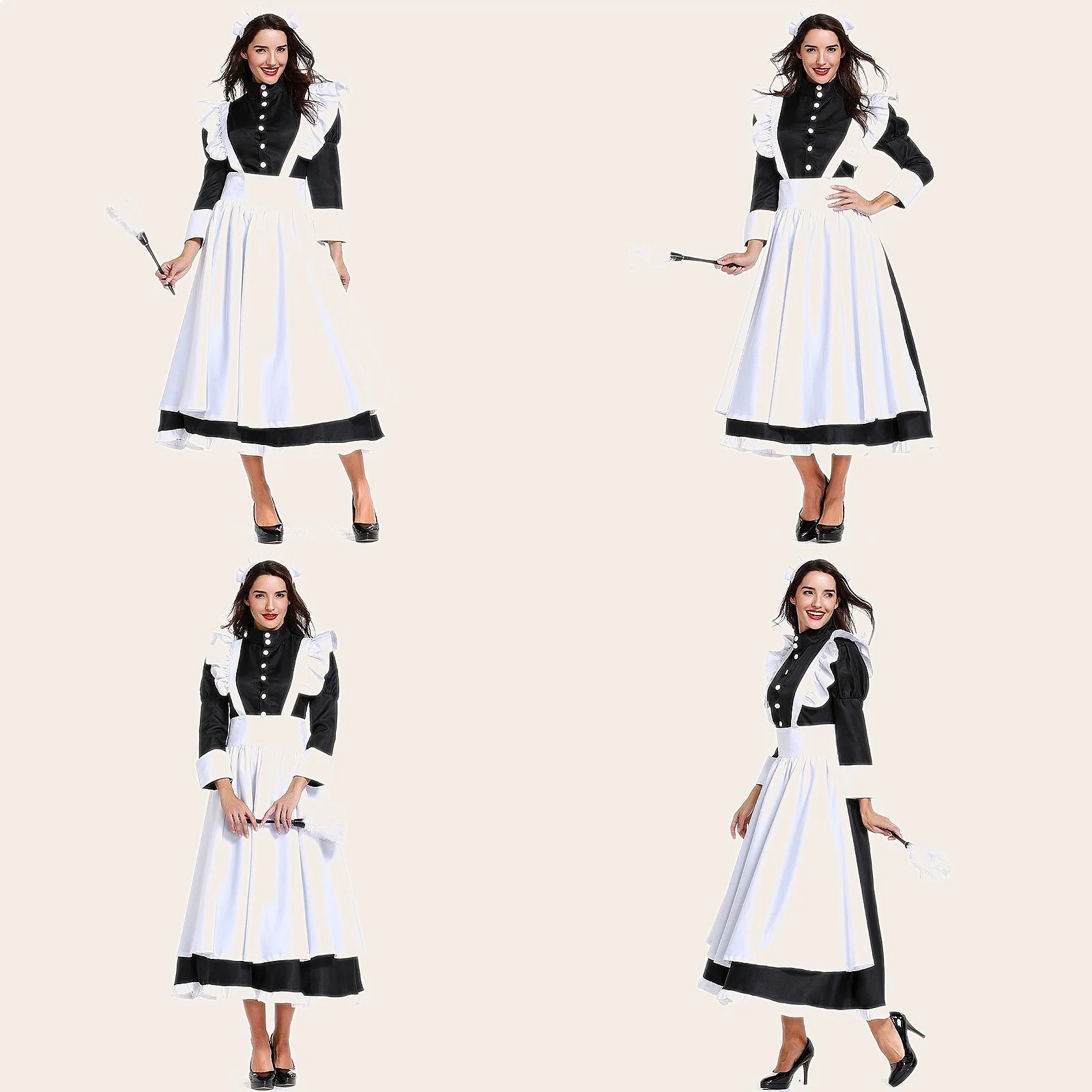 Disfraz de mayordomo estilo británico, vestido de sirvienta francesa, falda larga blanca y negra, unisex, para adultos, cosplay, juego de rol