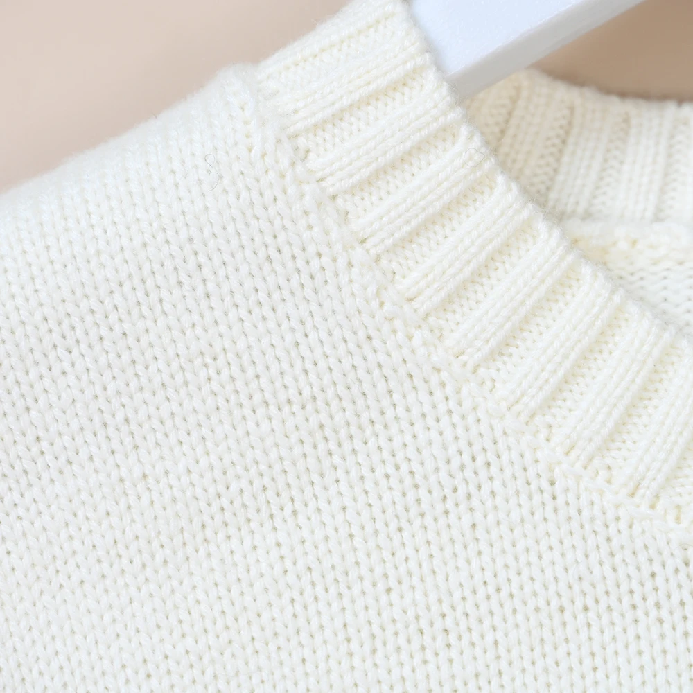 Suéter clásico de punto para otoño e invierno, tejido de Color con patrón de dibujos animados, largo, redondo, hilo de algodón Ne, prendas de punto para hombres y mujeres