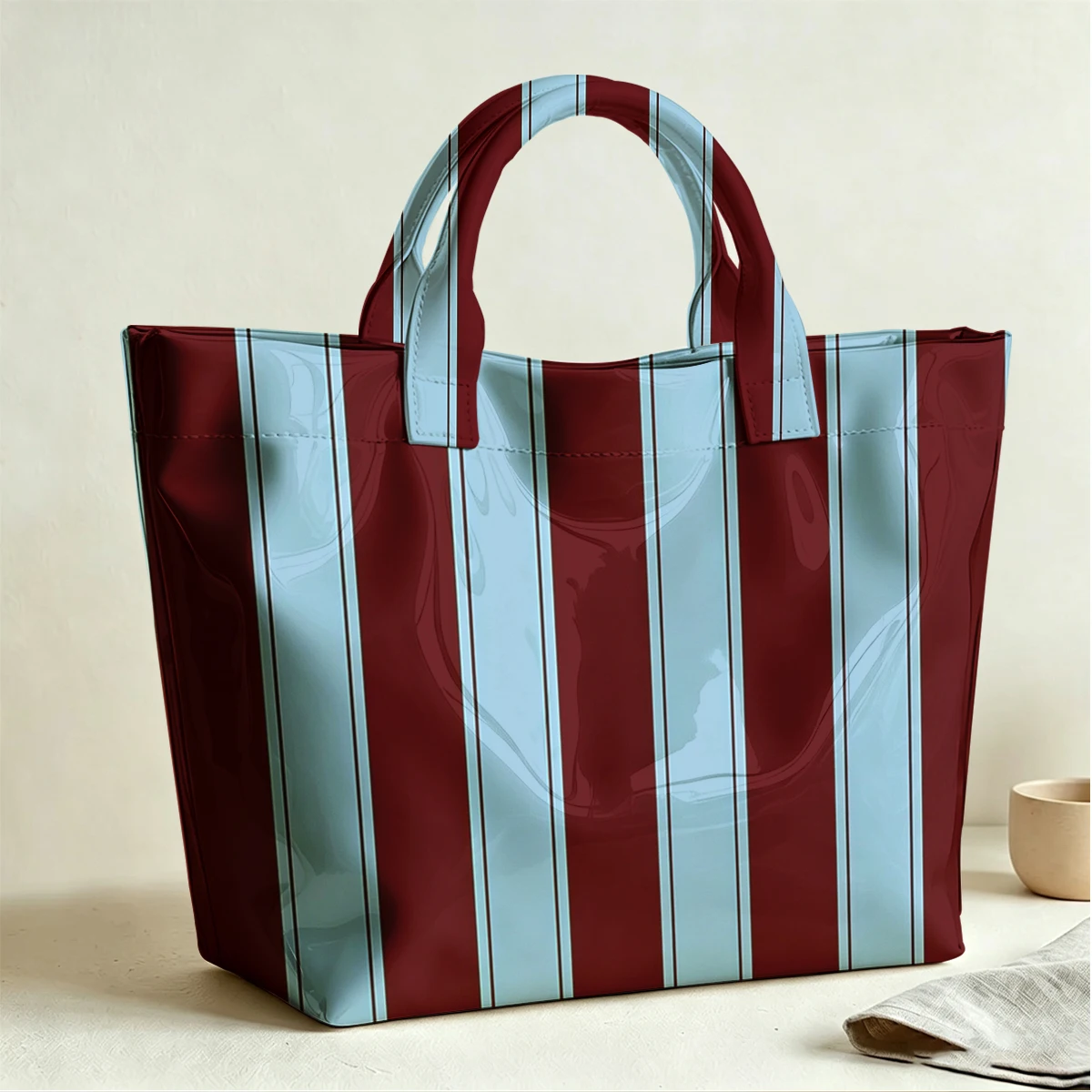 Cute Motifs Large PVC Waterproof Capacity Canvas Shoulder Bag Dual Side Print Tote Bag Daily Shopping Bag Fashion Handbag