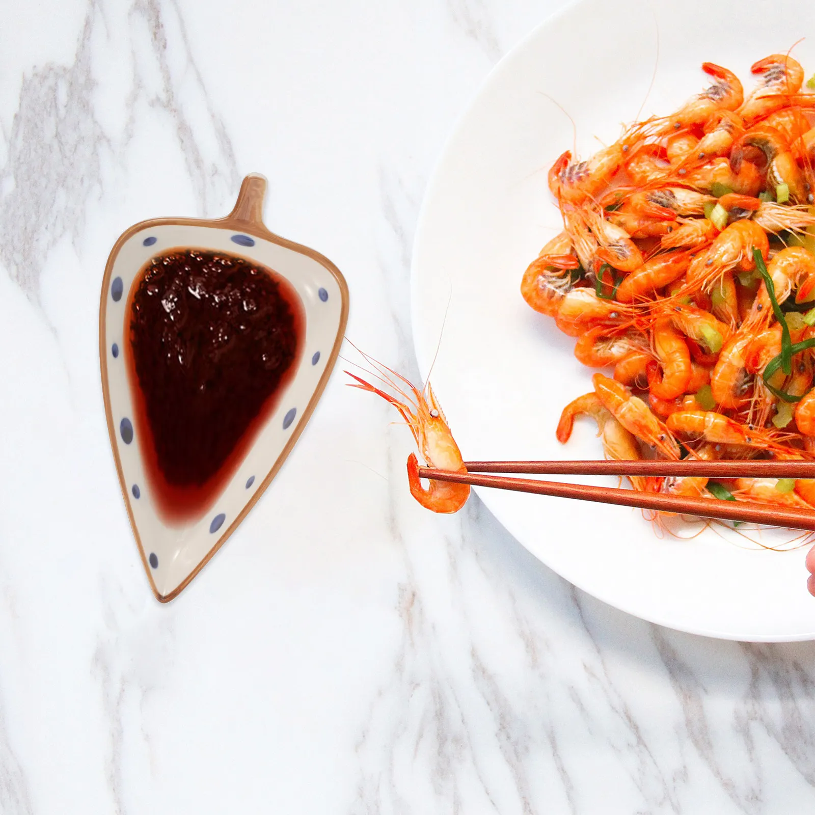 Platos de cerámica para guarniciones con un llamativo diseño de hojas, gran capacidad para arroz, fideos, sopa y otros alimentos, plato para salsa de soja