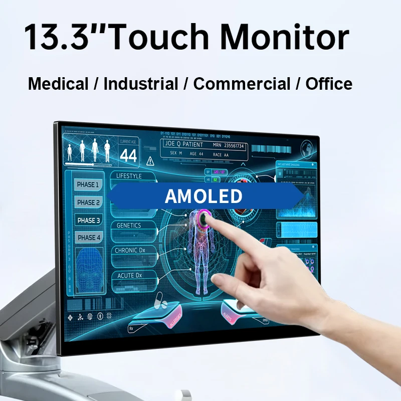 13.3'' FHD OLED Portable Monitor Touchscreen VESA Mount AMOLED Extended Display for Medical Clinic Hospital Diagnostic Devices