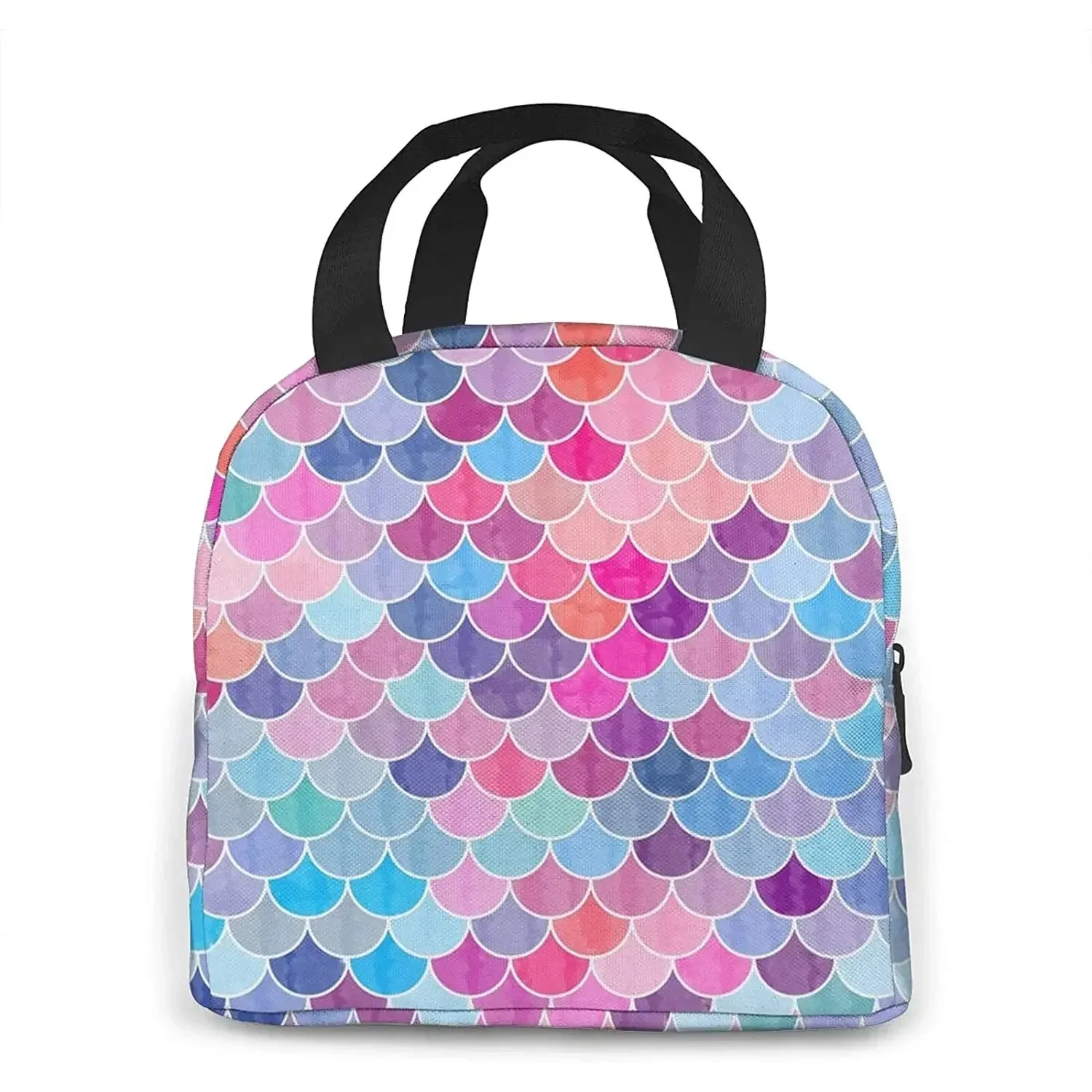 

Colorful Tail Lunch Bag for Women Insulated Cooler Tote Reusable Lunchbox with Front Pocket Large Containers Work Picnic Fishing