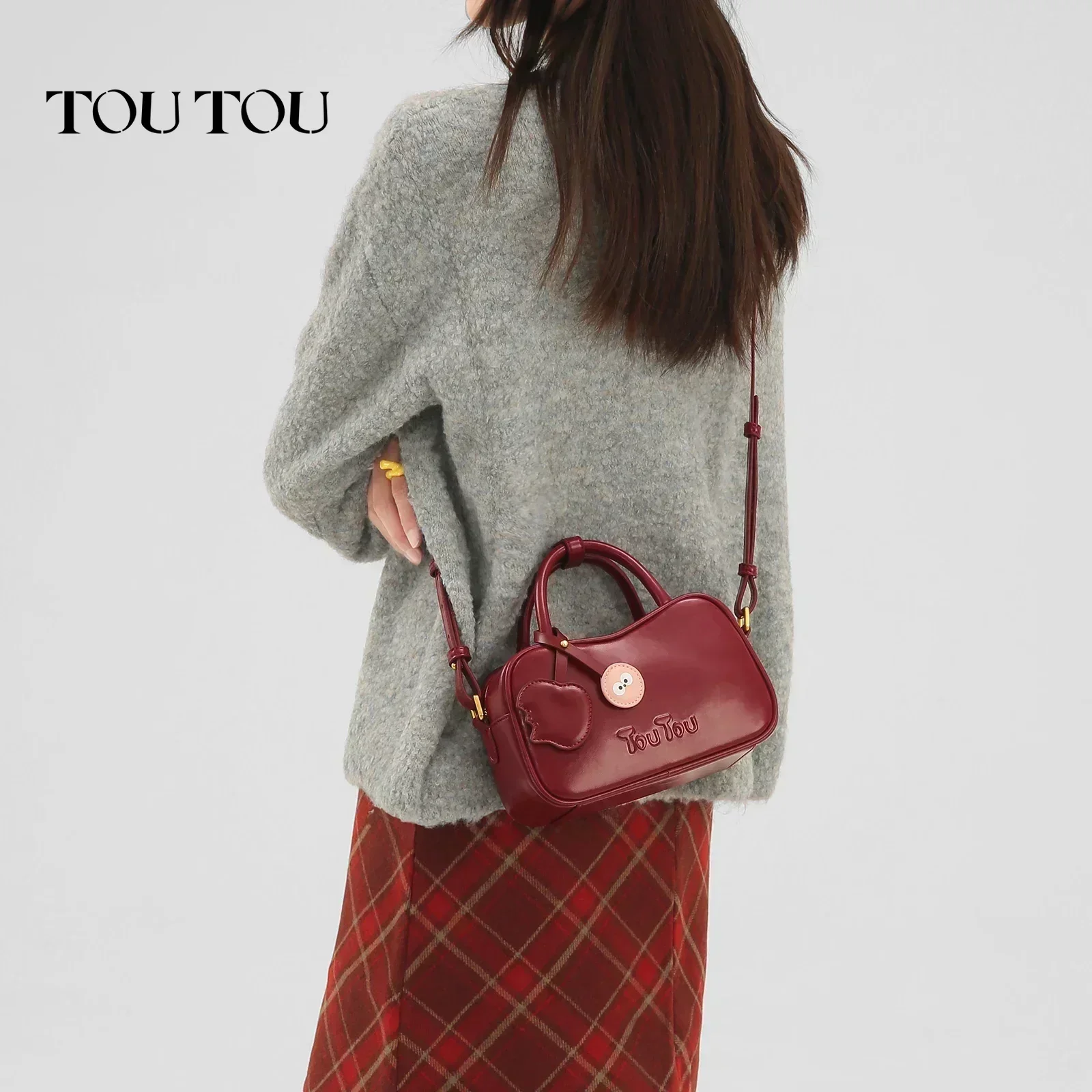 TOUTOU Women Bowling Bag Shoulder Strap Mini Replica Bag Cute Pendent Designer Brand Boston Handbag Crossbody Bag Christmas Gift