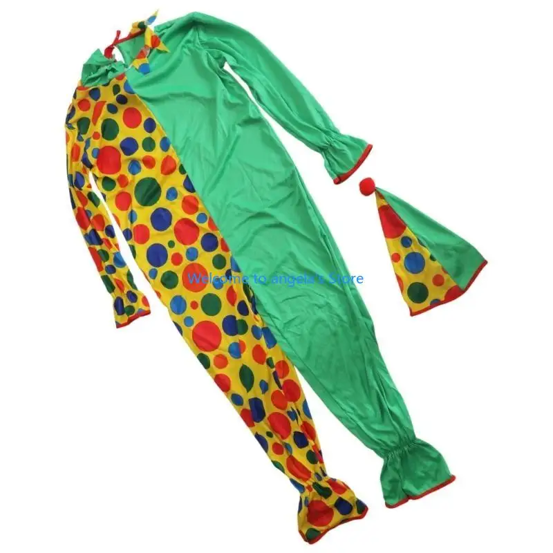X4YC Clown Outfit Clown Jumpsuits and Clown Hat for Adults Women Men Halloween Clown Costume Accessories Gifts