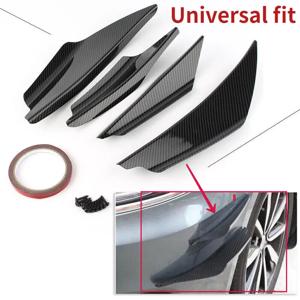 Universal Car Accessories ABS Front Bumper Canards Diffuser Spoiler Wing Fins Splitter Carbon Fiber Look Spoilers Wings bodykits