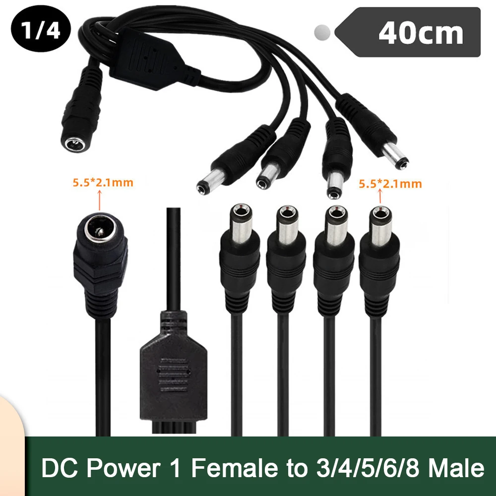 12V DC Power Supply 1 Female To 3 4 5 6 8 Male Way Splitter Plug Extension Cable Cord Connector 5.5*2.1mm for Led Strip Light