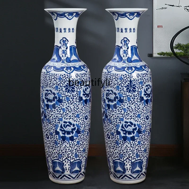 Jingdezhen Porcelain Hand Painted Blue and White Porcelain Floor Ceramic Large Vase Living Room Home Big Decorations