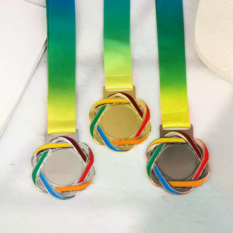 

Metal Award Medals With Neck Ribbon Gold Silver Bronze Style For Sports Academics Or Any Competition Diameter