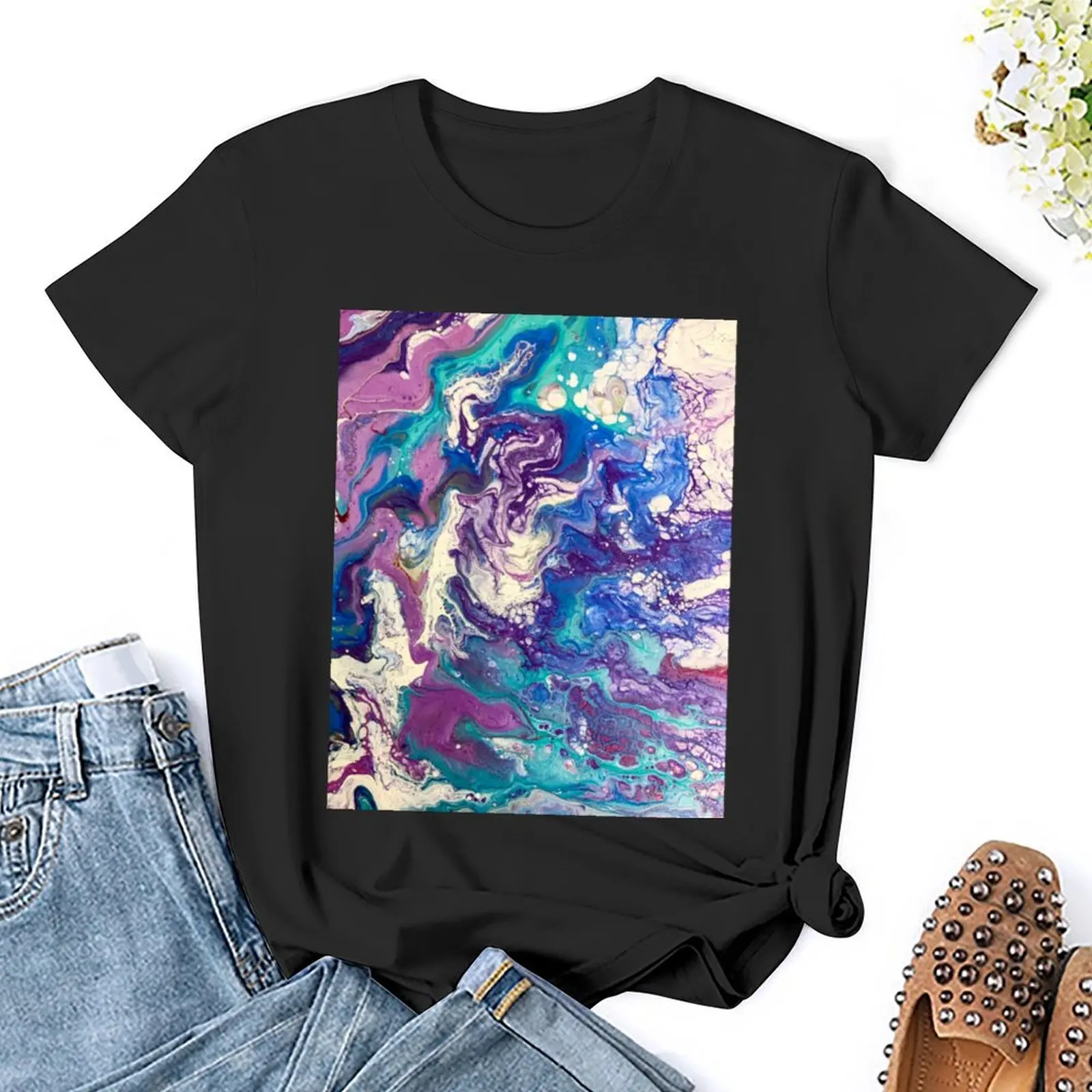 T-shirt en mousse céleste pour femme, chemisier à manches courtes, vêtements esthétiques, vêtements d'été, grande taille, médicaments, mode, art des Émirats arabes unis, 2024