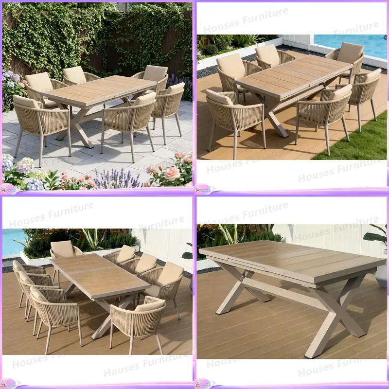 Modern Aluminum Alloy Telescopic Garden Table and 4 Chairs Set Weatherproof Waterproof Outdoor Patio Furniture Dining Set