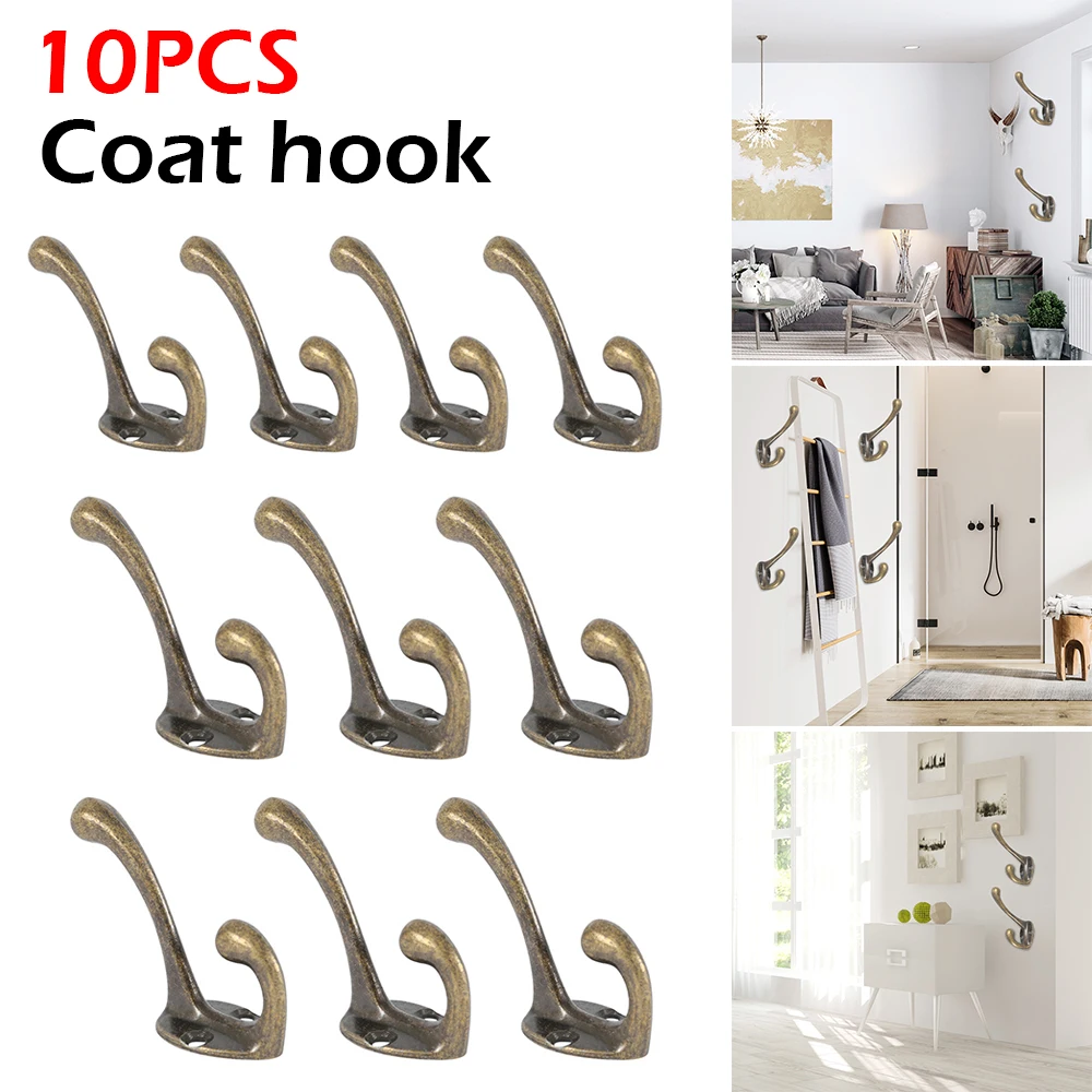 10/20Pcs Coat Hooks Bathroom Wall Mounted Dual Coat Rack Bronze Vintage Clothes Hanger Towel Kitchen Key Hook