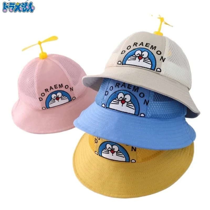 Caliente Doraemon sombrero de cubo Anime lindo sombrero redondo de playa para niños tela completa tendencia de moda libélula de bambú regalo de cumpleaños para niños