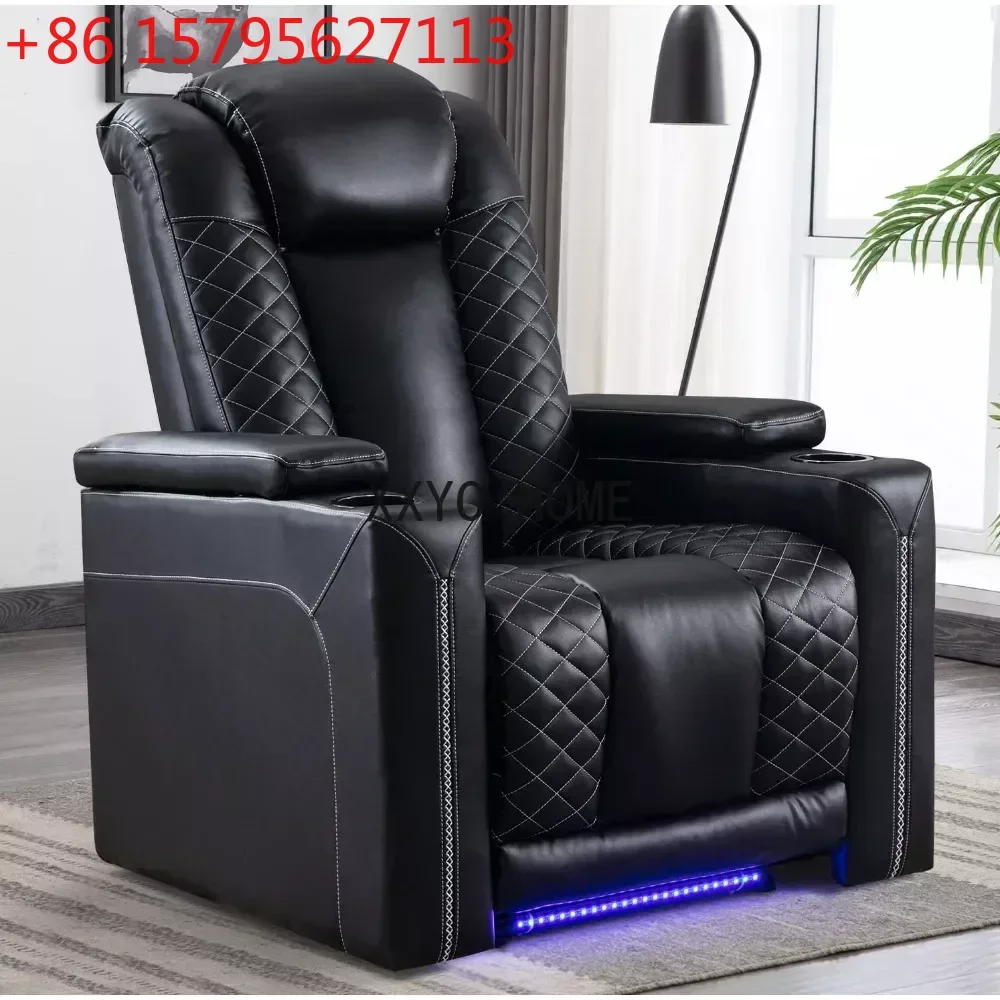 Electric Power Recliner Chairs with USB Ports and Cup Holders, Leather Home Theater Seating Recliner with Hidden Arm Storage