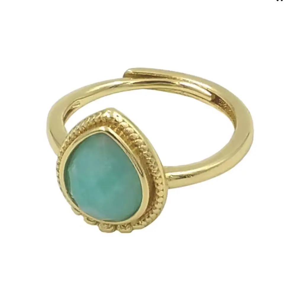 

WT-R509 WKT Vintage Style Natural Gemstone Ring Adjustable Plated Droplet Shape Accessory Party Winter Hot US 7 Sale