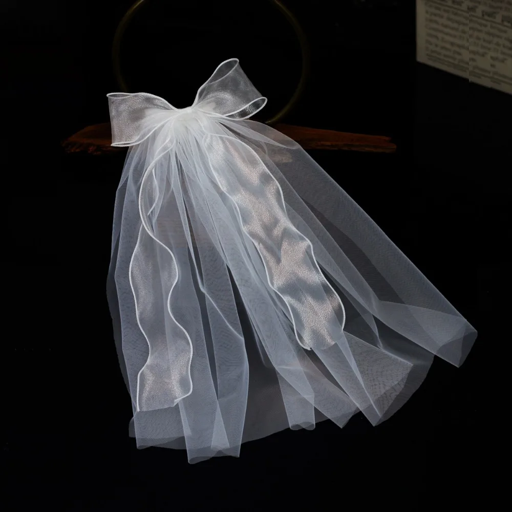 Velo de novia, velos de novia para hombros, accesorios, velo corto elegante con lazo para boda, accesorios de boda de tul suave