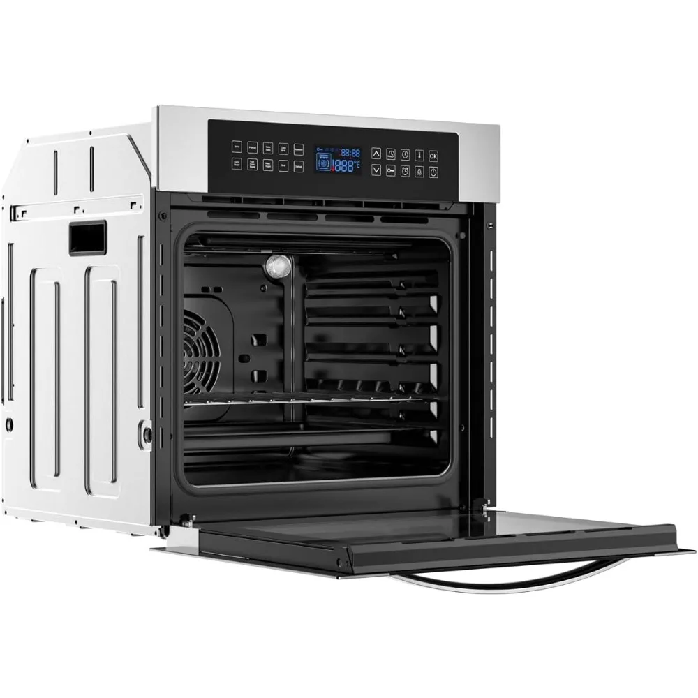 Controle de Toque Elétrico LED Digital, Convecção Integrada, Forno de Parede Simples, 10 Funções de Cozinha, Rotisserie, 24"