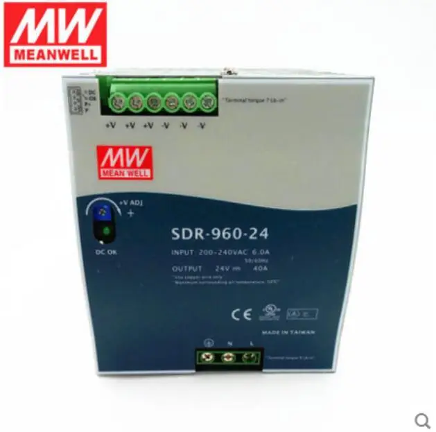 

Taiwan Mingwei switching power supply SDR-960-24 960W 24V 40A Mingwei rail ultra-thin industrial control PFC