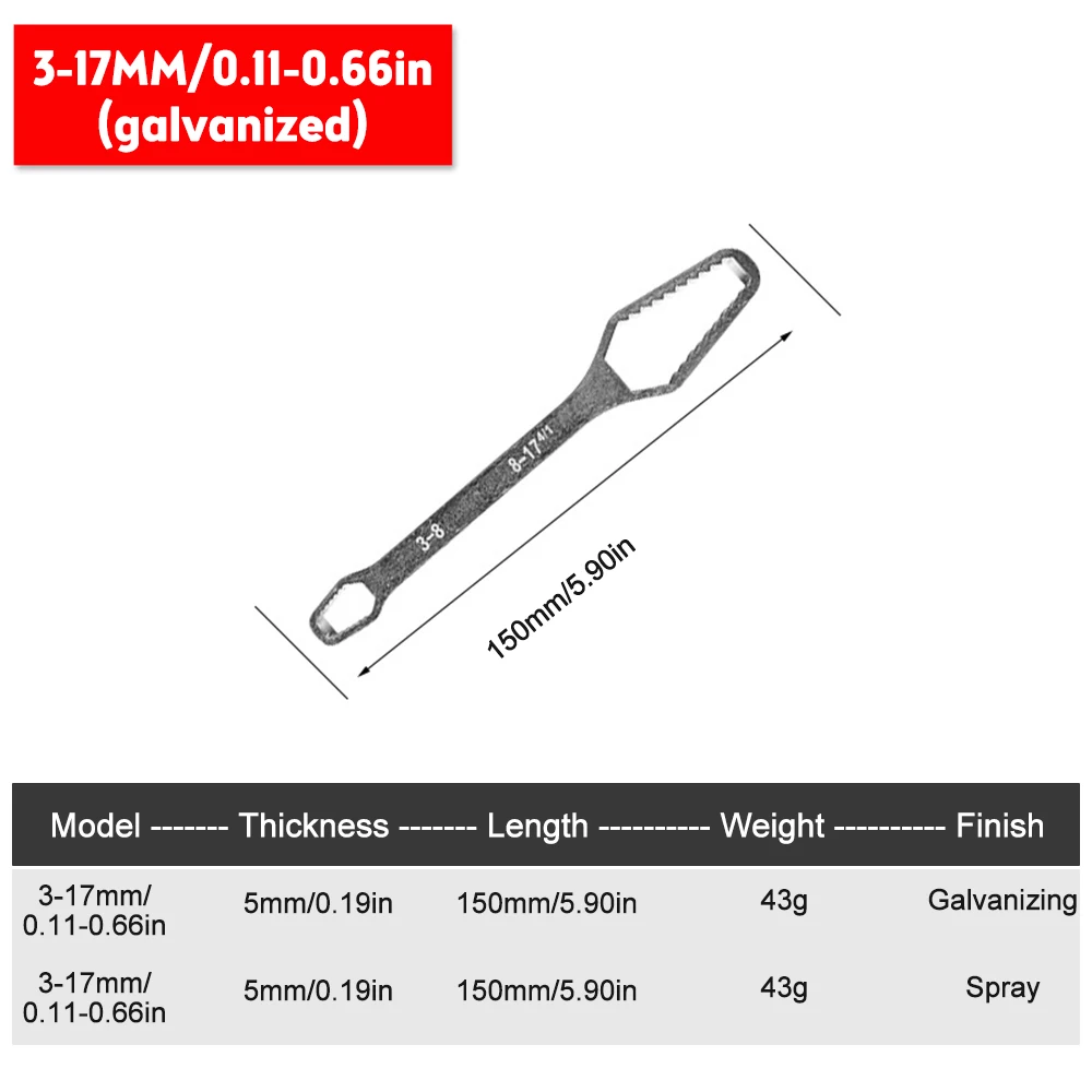 Universal Torx Wrench 3-17mm 5mm Thickness Self Tightening Adjustable Wrench Board Double Head Torx Spanner Hand Tools